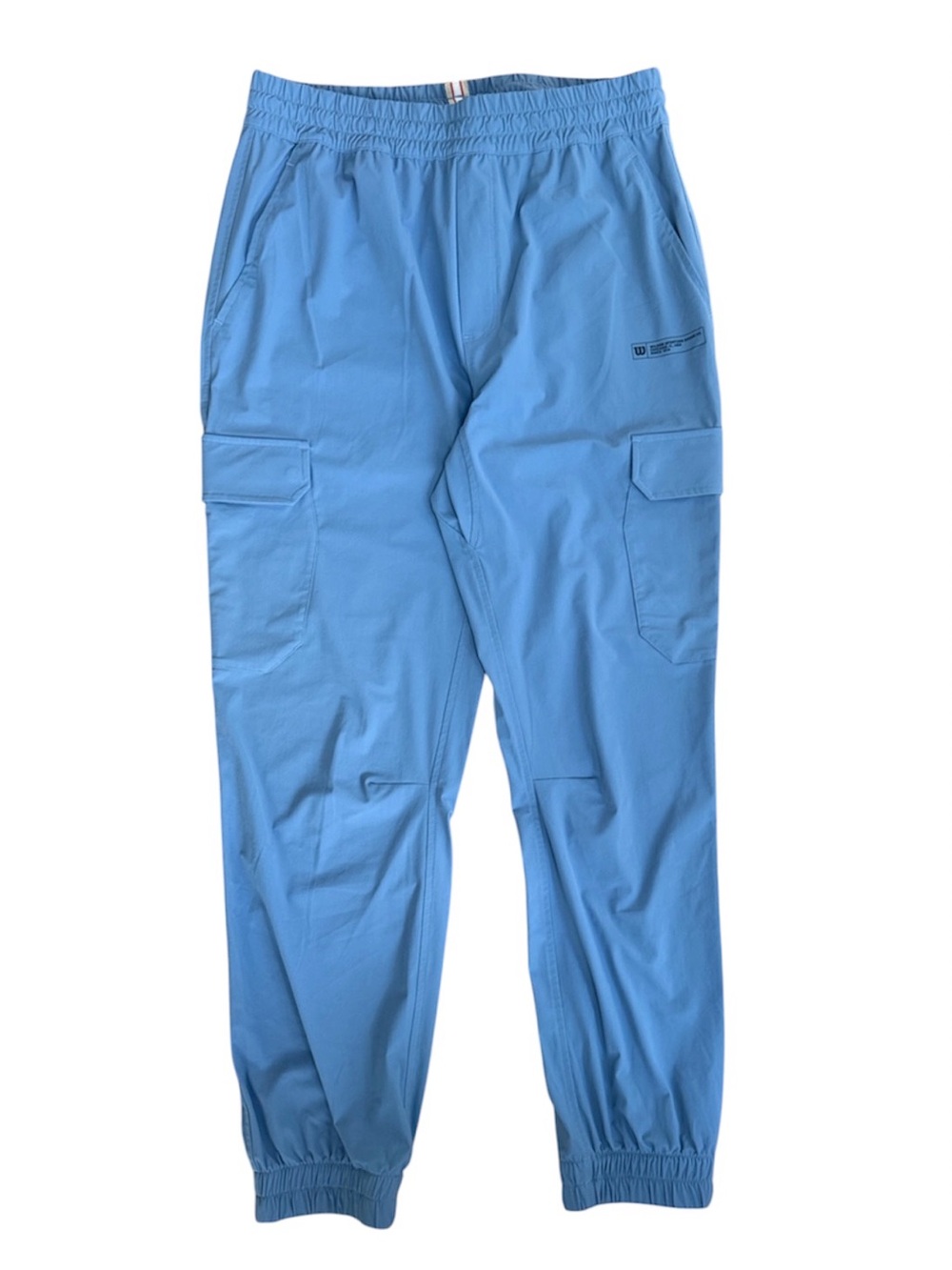 light blue Wilson cargo jogger pants featuring an elastic drawstring